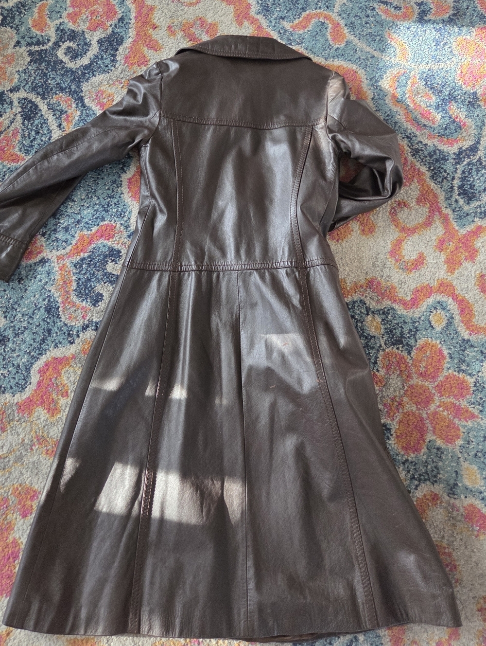 Vintage Brown Leather Midi Coat See Measurements - Picture 3 of 14